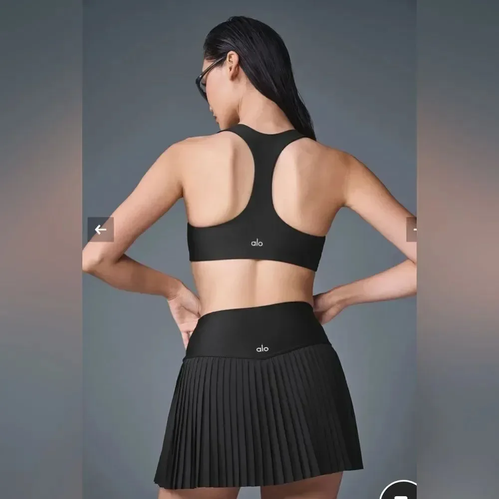 alo yoga XXS Black Pleated Grand Slam Tennis Skirt Built in Skort